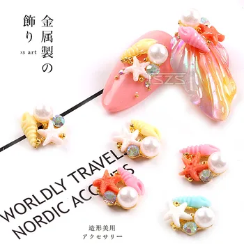 

10pcs/lot summer ocean wind Alloy 3D Nail Art Stickers shell starfish pearl pineapple jewelry Glitter Decorate
