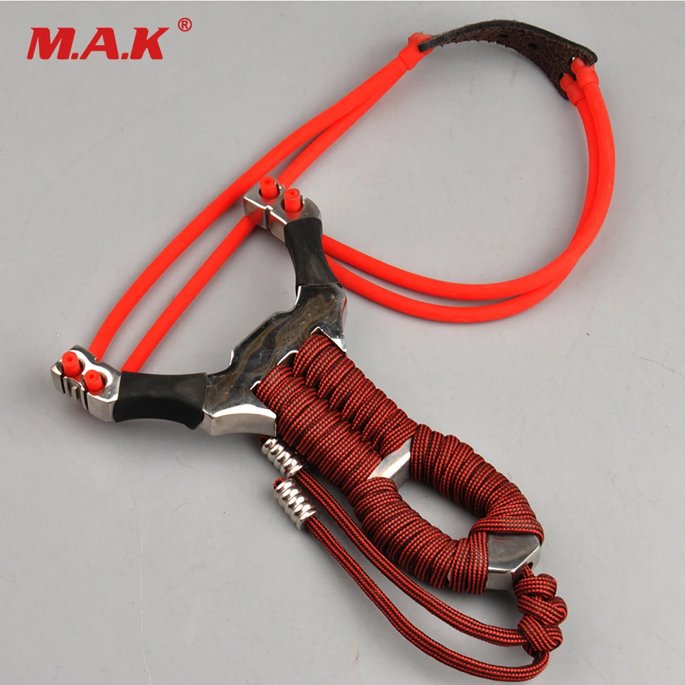 

Outdoor Archery Double Slots Slingshot with 304 Stainless Steel Anti-curved Slingshot and Rubber Band for Hunting Shooting