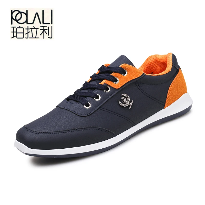 

POLALI 2018 PU Leather Men Shoes Spring Autumn FAshion Men Casual Shoes Solid Lace Up Men's Low Flats Shoes Male Footwear 173