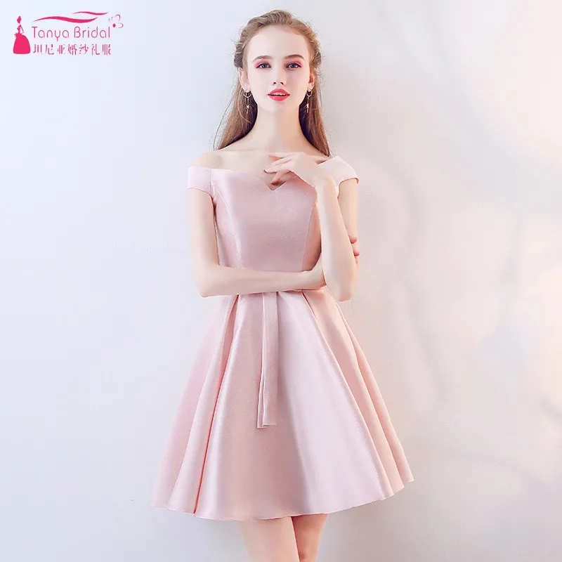 TANYA BRIDAL New атласные платья свидетельницы A-Line o-образным вырезом с v-образным вырезом с запахом модное розовое Серебряное платье для гостей JQ317