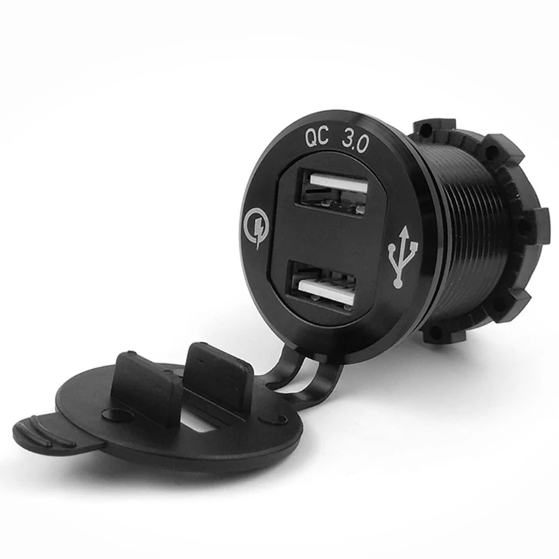 QC 3.0 الألومنيوم قارب سيارة شاحنة شاحن USB مزدوج LED الفولتميتر ل هاتف لوحي QC 3.0 الألومنيوم قارب سيارة شاحنة شاحن USB مزدوج LED الفولتميتر ل هاتف لوحي