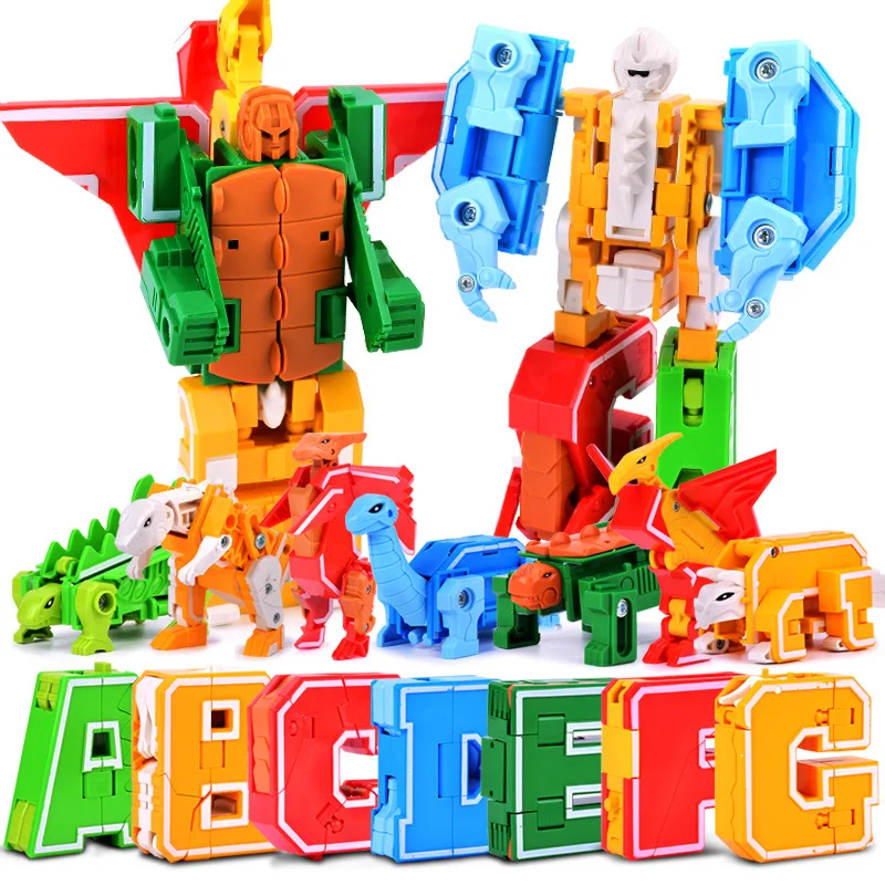 

Transformation Robot Dinosaur Combiners Set Alphabet English Letters Kids Building Block Educational Toy Gift
