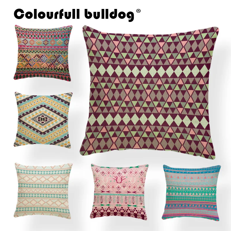 Geometry Diamond Round Cushion Cover Tribal Patterns Pillowcase