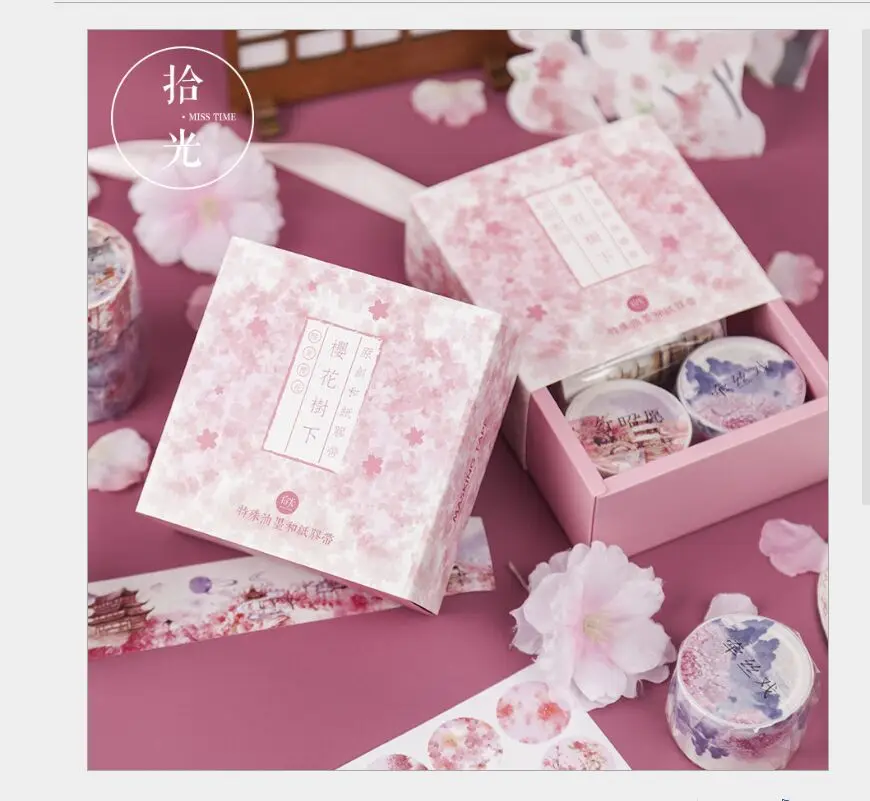 

6pcs/box gift set Gold foil flying crane Japan sakura flowers sea whale stars moonlight Dreamy washi tape DIY planner scrapbook