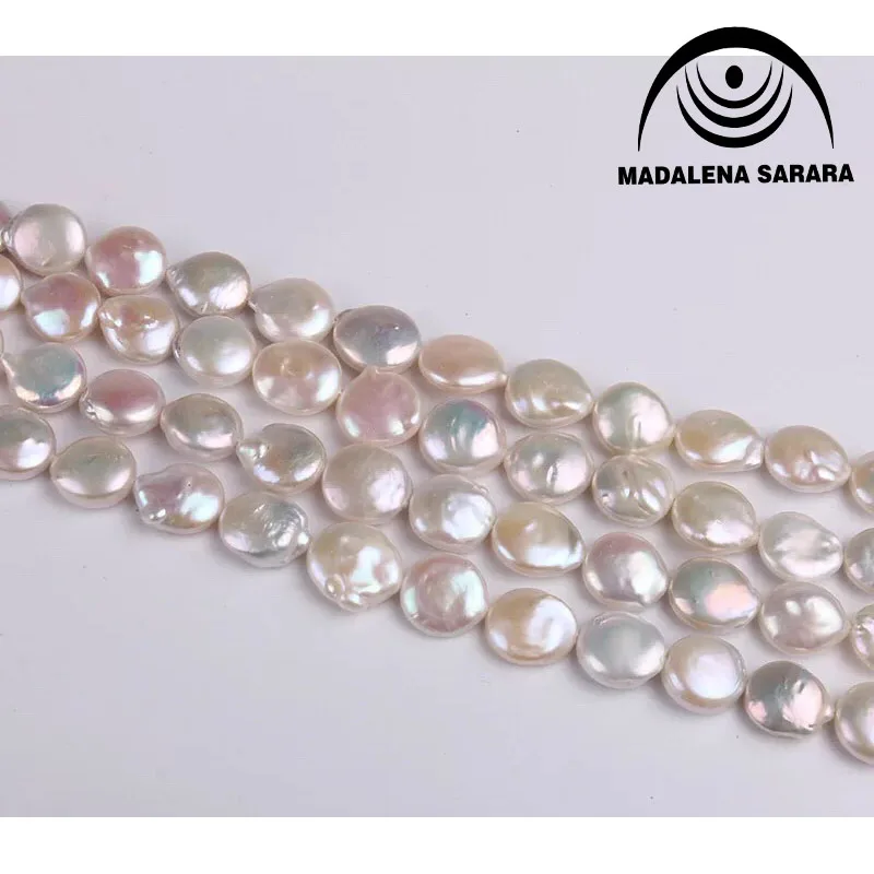 

MADALENA SARARA 13-14mm AA Freshwater Pearl Coin Shape Beaded Strand Without Clasp For Diy Jewelry Making