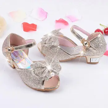

Girls Sandals Princess Shoes 2019 New Children High Heels Shoes Wedge Butterfly Glitter Kids Shoe Party Dance Sandals For GIrls