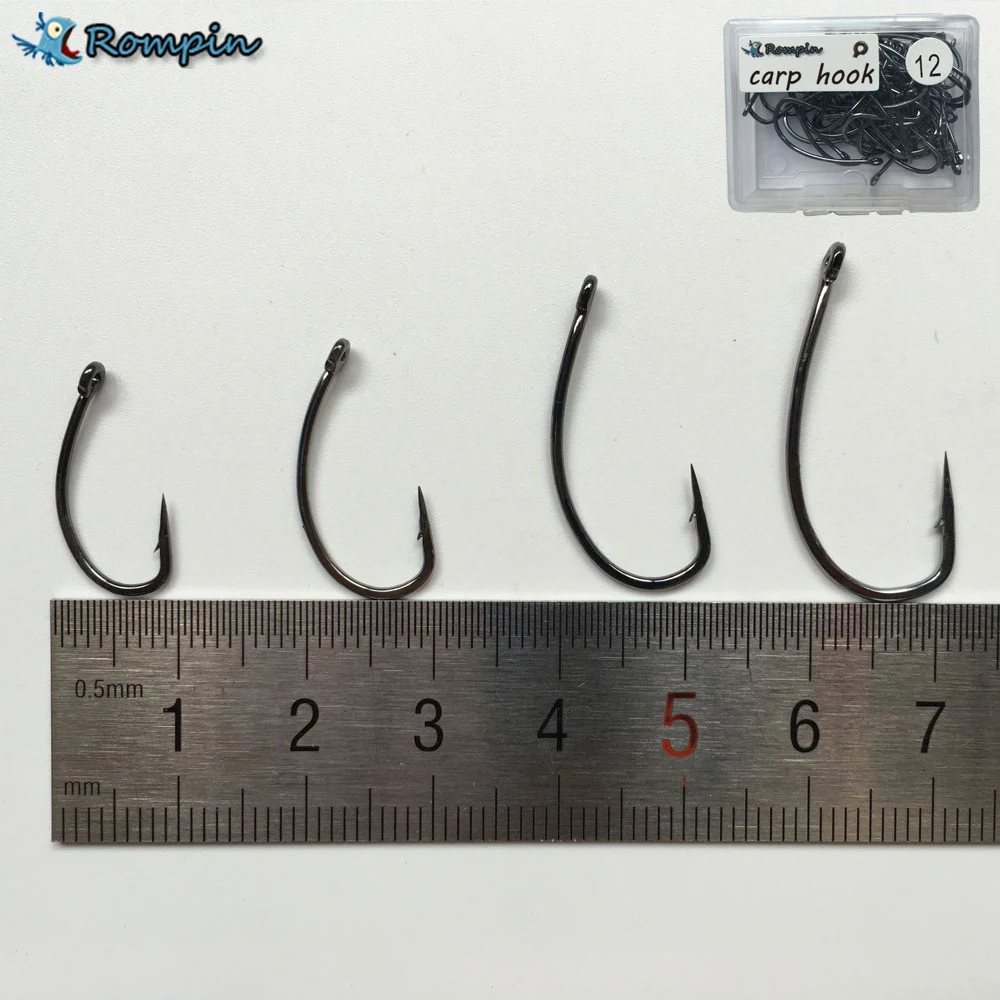 Rompin جديد وصول 50 قطعة/صندوق عالية الكربون الصلب الكارب الصيد هوك مع حفرة اذع حجم #6 #8 #10 #12