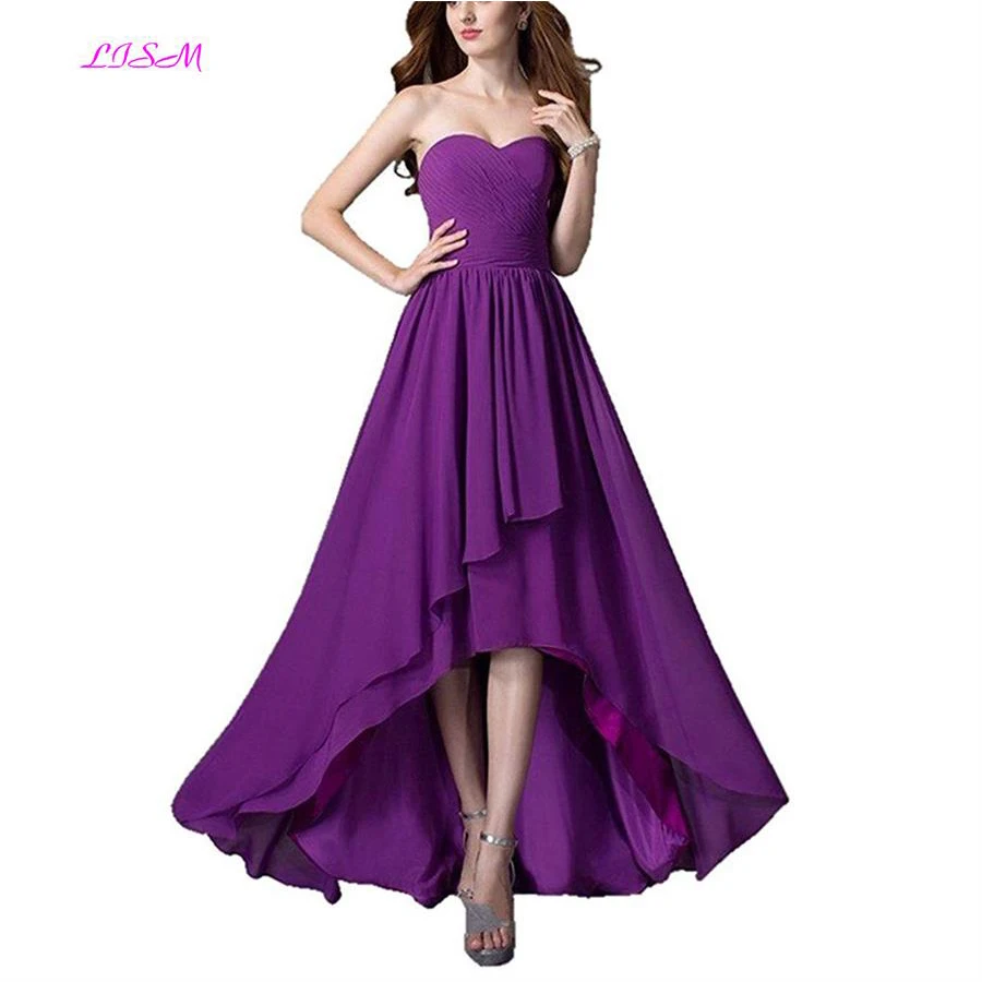

High Low Chiffon Bridesmaid Dresses Sweetheart Ruffled Long Maid of Honor Gowns Cheap Beach Garden Plus Size Wedding Guest Dress