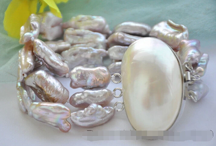 

Z6997 3Strds 20mm LAVENDER BAROQUE DENS KESHI REBORN PEARL braeclet 8inch@^Noble style Natural Fine jewe SHIPPING new >>free shi