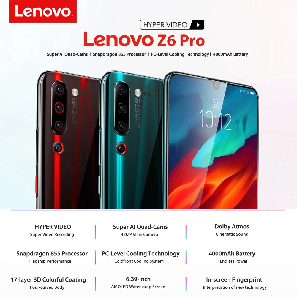 Lenovo Z6 Pro L78051 8 ГБ 128 Гб 4G FDD LTE Восьмиядерный мобильный телефон Snapdragon 855 6,3" FHD+ 2340x1080 48MP 4000mAh