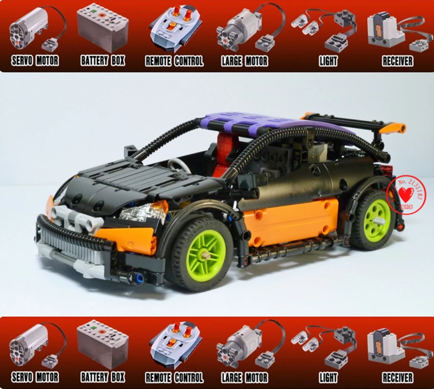 

New RC Technic Hatchback Type R MOC-6604 fit legoings technic motor power fuction Building Blocks Bricks Toys Model gift kids