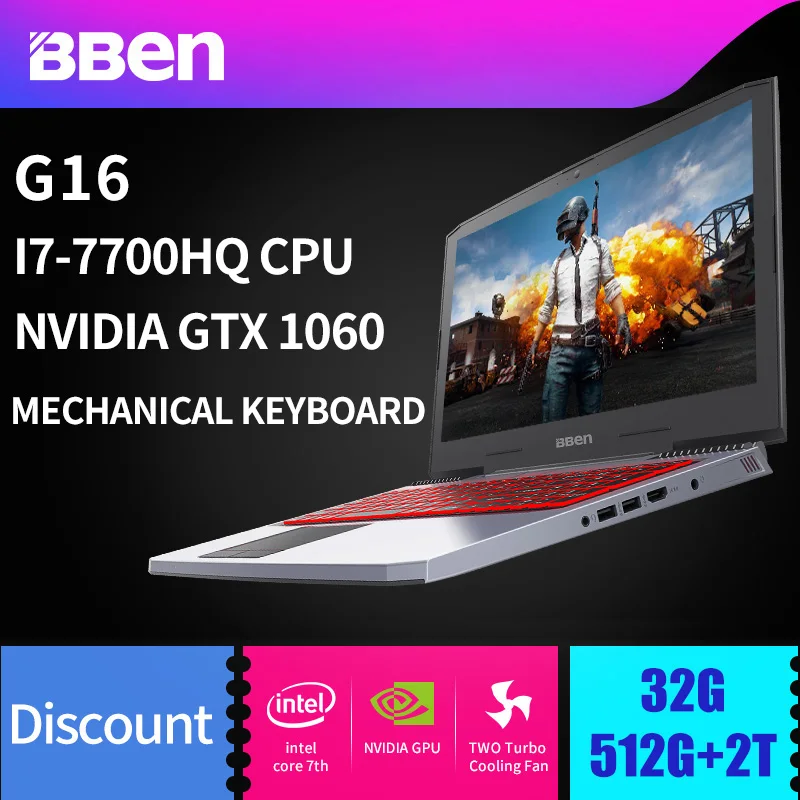 Kopen BBEN G16 Win10 Gaming Laptop 1920*1080 IPS Intel I7 7700HQ Kabylake NVIDIA GTX1060 8g 16g 32g RAM Geheugen + SSD HDD WIFI Backlit