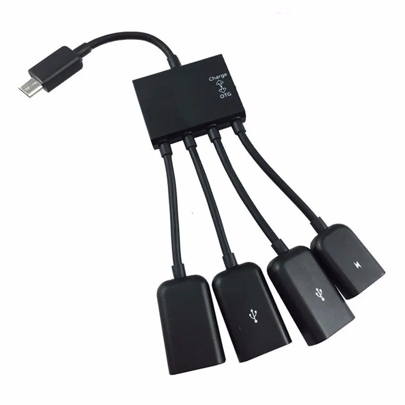 Многофункциональный USB 2,0 4 в 1 Micro USB Host OTG хаб заряда Шнур адаптер разветвитель для смартфонов на базе Android планшет черный кабель