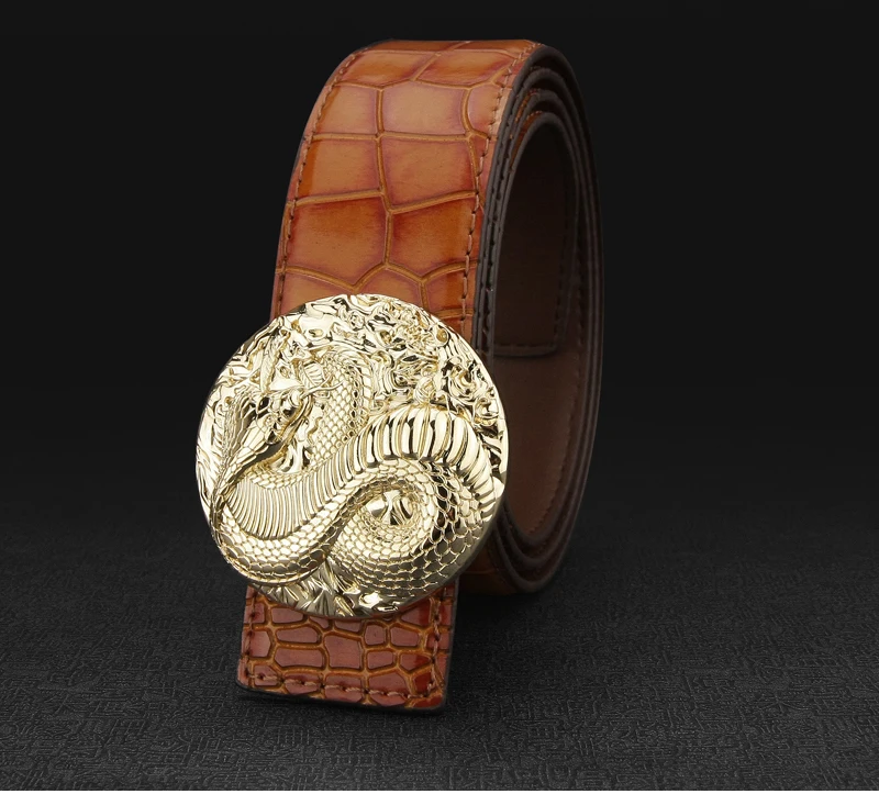 Высокое качество повседневные мужские ремни модные гладкая кнопка змея Золотая Пряжка натуральная кожа дизайнерские ремни широкие ceinture
