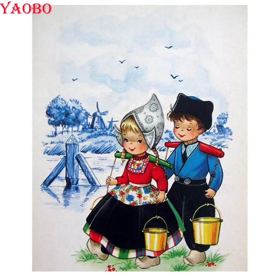 

Diamond Embroidery Holland Windmill DIY 5D Diamond Painting Square/Round Cross Stitch Cartoon boy and girl Diamond Mosaic Kits