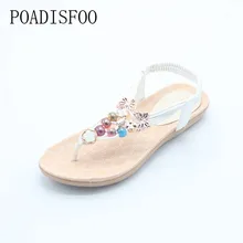 2017 neue mode böhmischen stil sommer reine farbe pu sandalen bequeme frauen flache mit perlen Für Frauen. HYKL-558