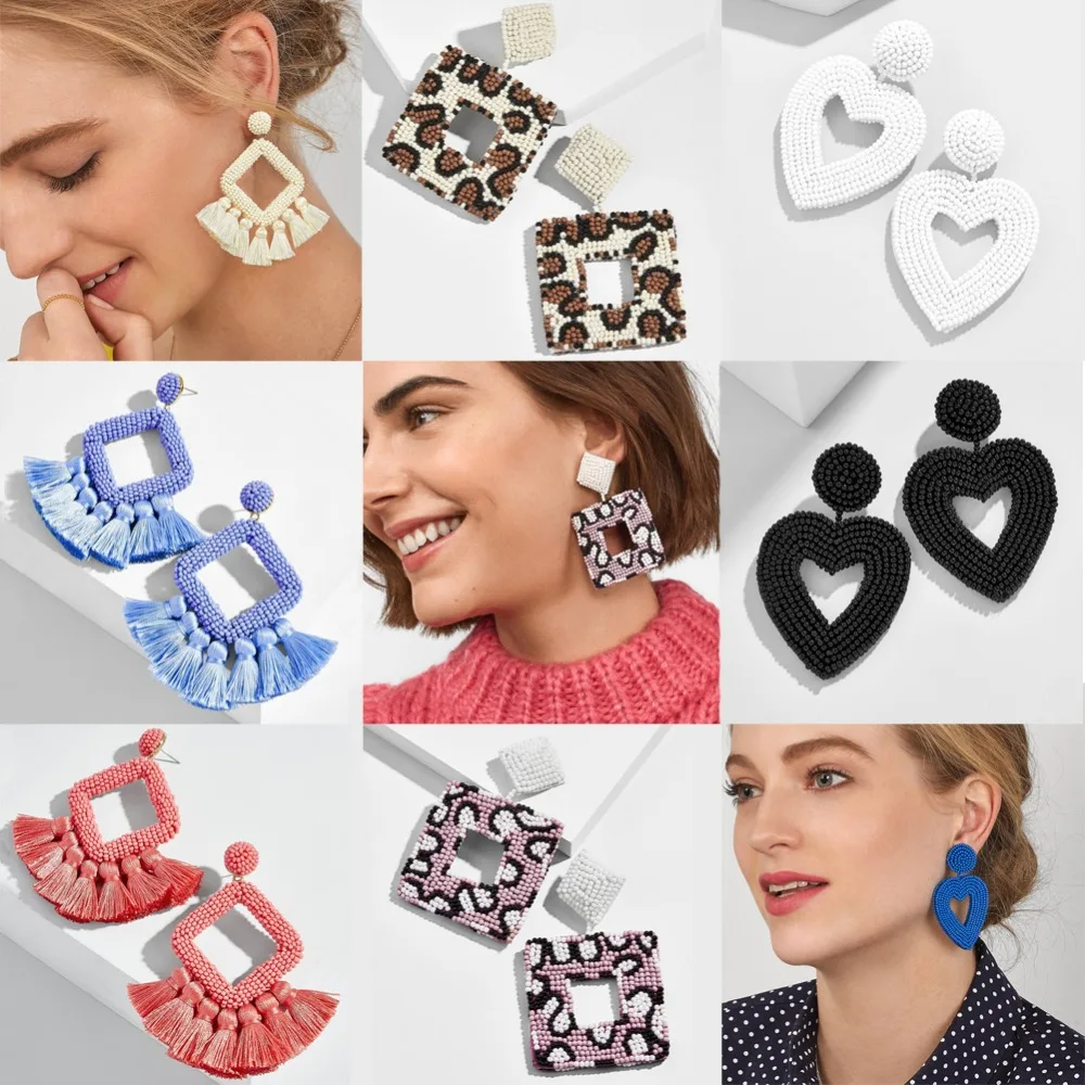

Vedawas Multicolor Tassel Beads Drop Earrings for Women 2019 Fashion Big Resin Statement Earrings Bohemian Party Jewelry XG2560