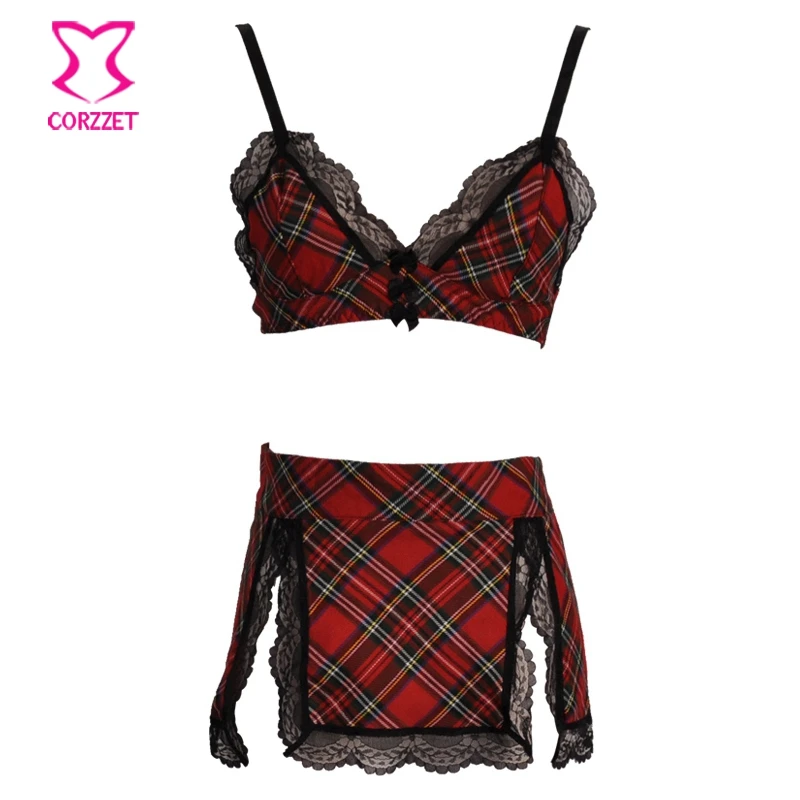 Summer Style School Girl Role-playing Cosaplay Red Plaid Bra Top And Skirt  Suit Underwear Underwear Porn Sexy Lingerie Set - Exotic Sets - AliExpress