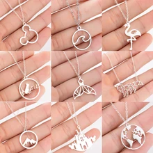 Jisensp ожерелья из нержавеющей стали с Микки Маусом, подвески для женщин, повседневные ювелирные изделия, Карта мира, собачья лиса, ожерелье, Золотое колье