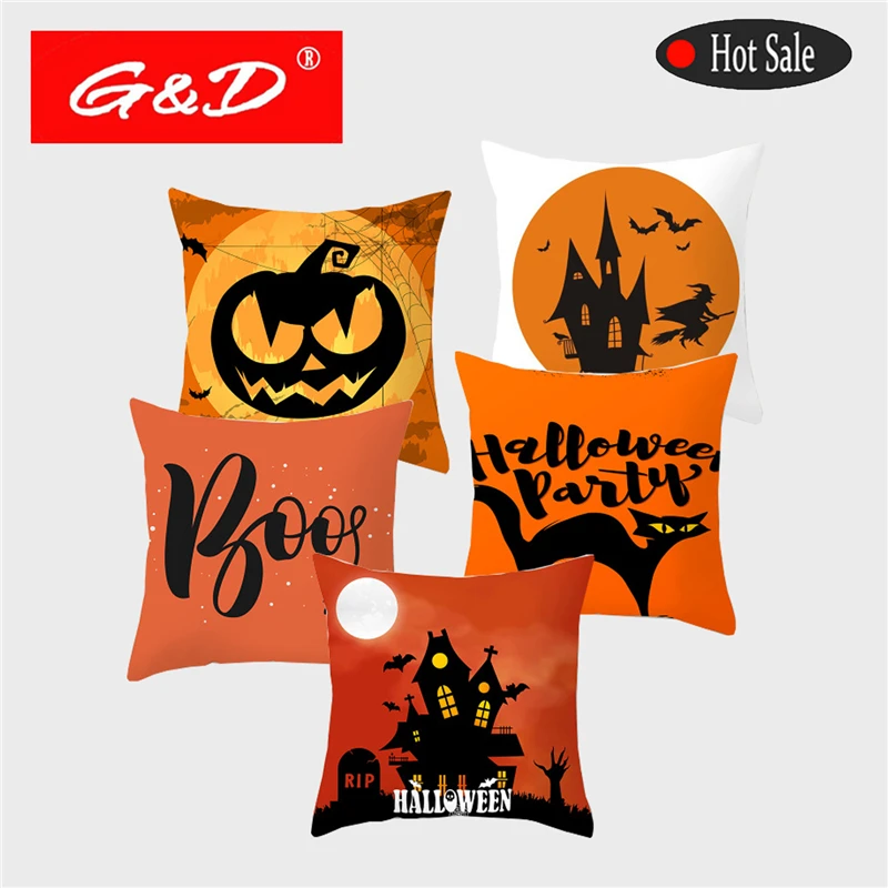 

Halloween Print Cushion Cover Pumpkin Monster Magic Witch Happy Letters Polyester Home Decor Sofa Pillowcase Funda Cojin 40*40