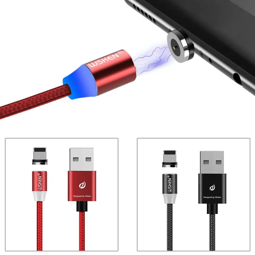

High Quality WSKEN LED Magnetic USB Cable Charging Cables For iPhone X 8 iPad Charger Adapter USB Cable