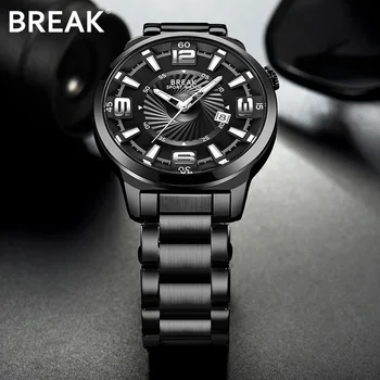 

BREAK Men Japanese Quartz Watches Man Fashion Casual Auto Date Watch Male Full Stainless Steel Luminous Hands Wristwatches 5109