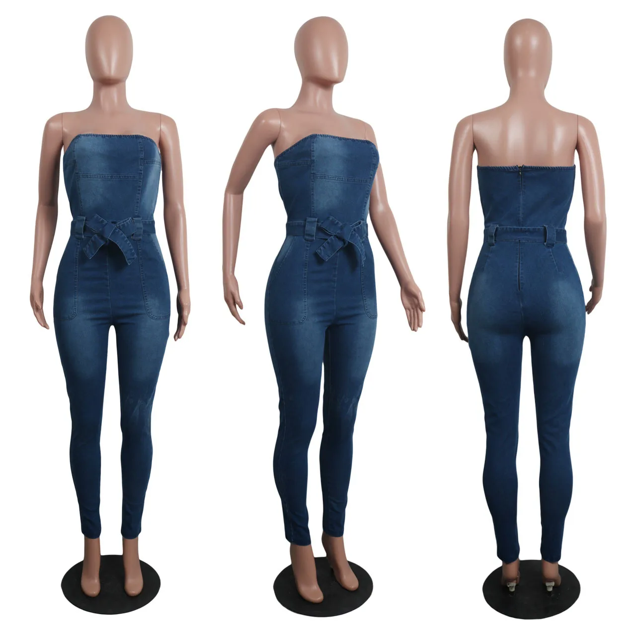 Denim Long Jumpsuit Women Casual Tight High Waist Stretch Bandage Bodysuit Plus Size Off Shoulder Jumpsuit Womens Playsuits