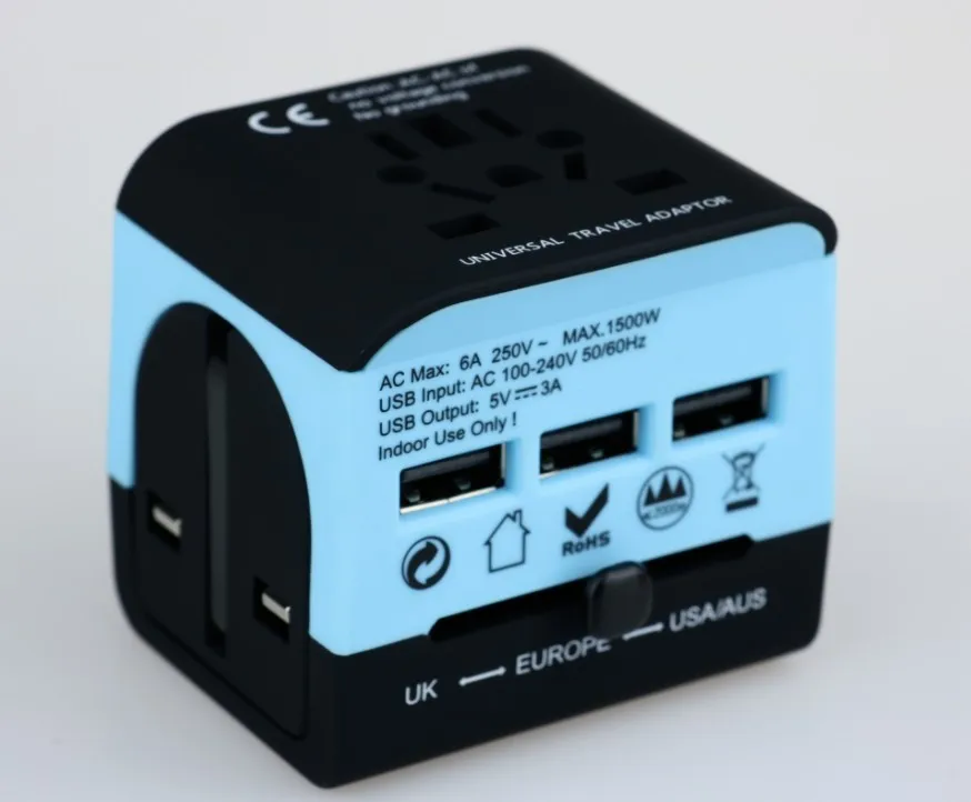Все в одном адаптер для путешествий Универсальный адаптер питания 3 Usb по всему миру адаптер переменного тока настенное зарядное устройство для Великобритании/ЕС/Австралии/США