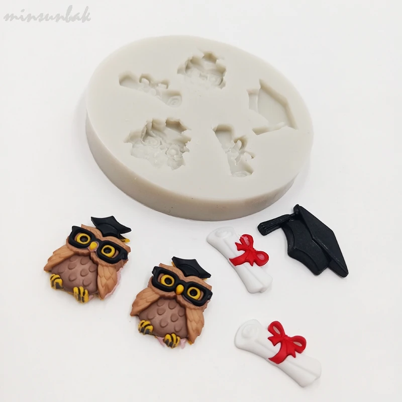 

minsunbak Cute Owl Dr. Silicone Fondant Mold Doctor's Hat And Bow Certificate Cake Decorating Tools