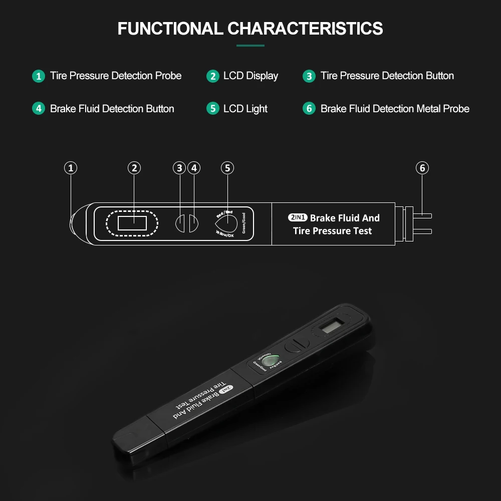 Автомобильный тестер тормозной жидкости, проверка давления в шинах, качество жидкости для DOT3/DOT4/DOT5.1, диагностическое тестирование автомобиля