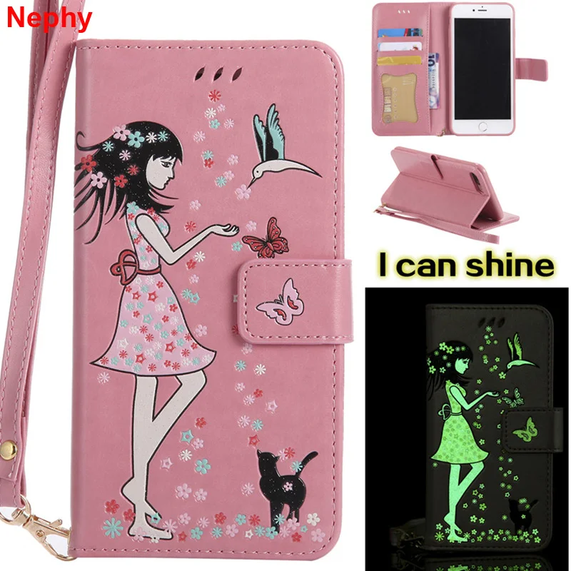 

Nephy Case For iPhone 6 s 6S 7 8 Plus X 10 5 5S SE 5SE 6Plus 6SPlus 7Plus 8Plus Noctilucent Butterfly leather Cell Phone Cover