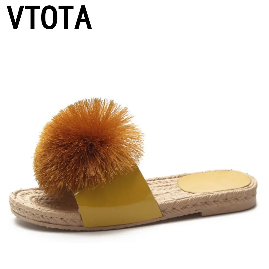 

VTOTA Women Slippers Summer Platform Flat With Slides Shoes Woman Beach Puffer Ball Black Open Toes Slip On Slippers H135