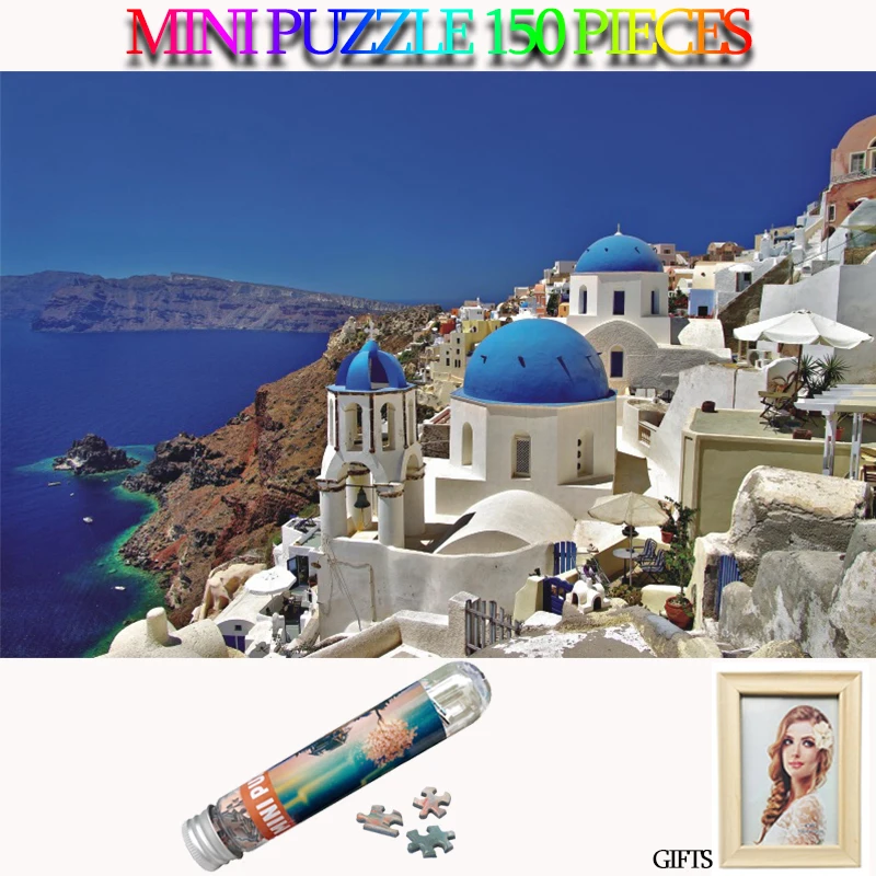 

MOMEMO Aegean Sea Landscape Puzzle Mini Tube Paper Jigsaw Puzzle 150 Pieces Puzzle Toys Adults Puzzles Games Kids Teens Gifts