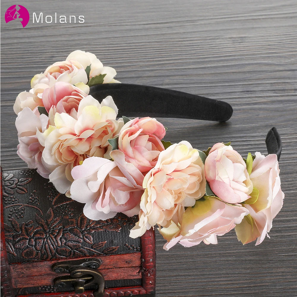 

MOLANS Flower Crown Headband for Bride Wedding Accessories Florals Hoop Bezel Wreath Bridesmaid Headwear