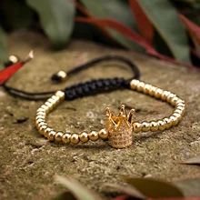 Классические Золотые и черные женские браслеты с короной, модные очаровательные круглые медные браслеты для женщин, высококачественные браслеты B020290-91