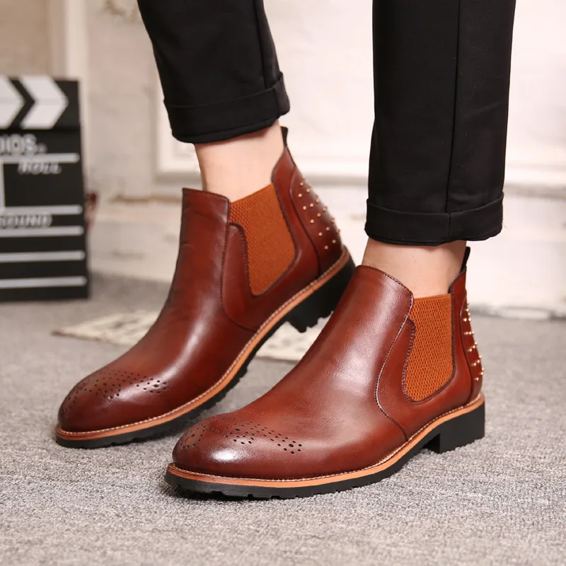 Ботинки Челси мужские с острым носком повседневные однотонные винтажные