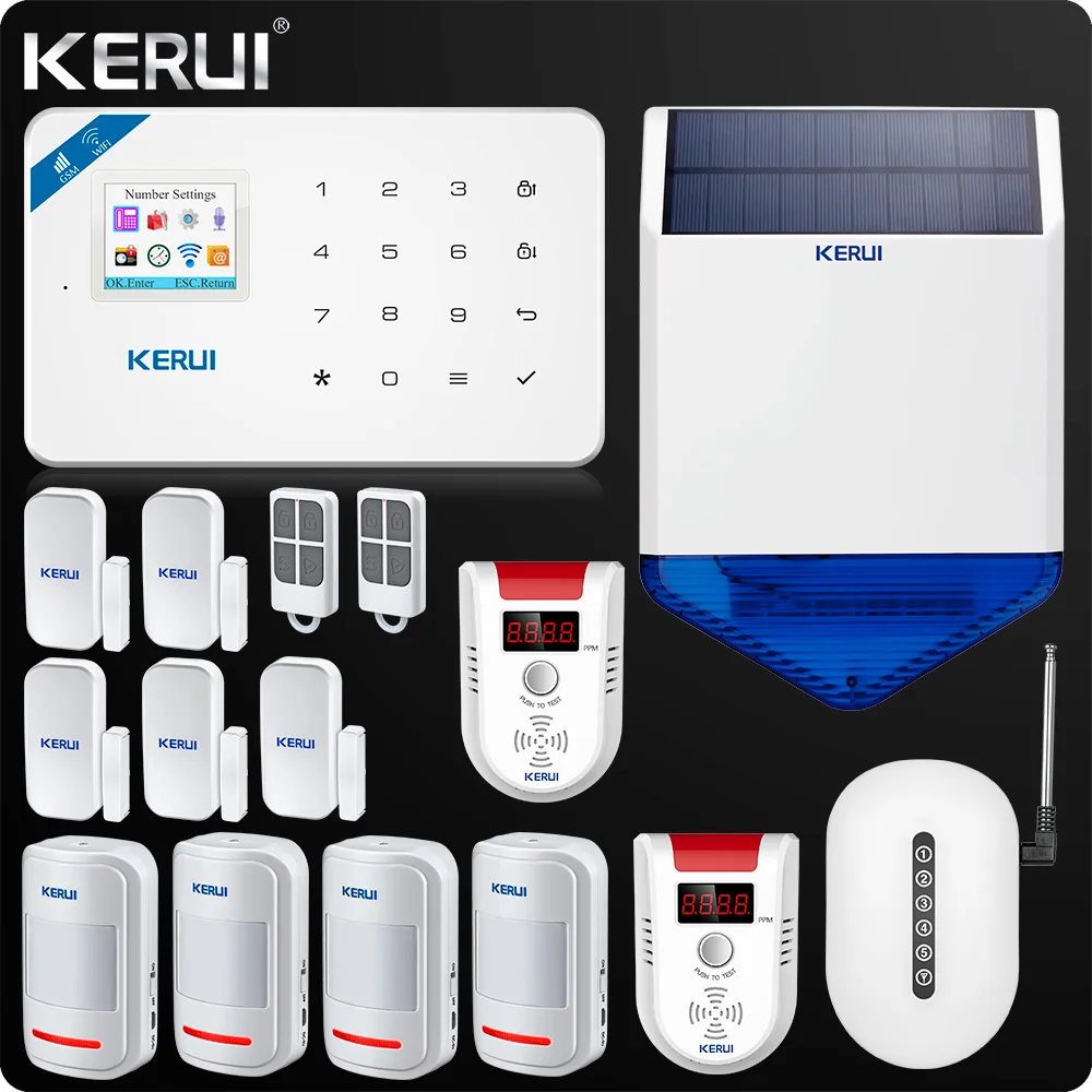 

WIFI GSM Burglar Home Security Alarm System Touch Screen APP Control Outdoor Solar Siren Gas Detector Singal Transmitter