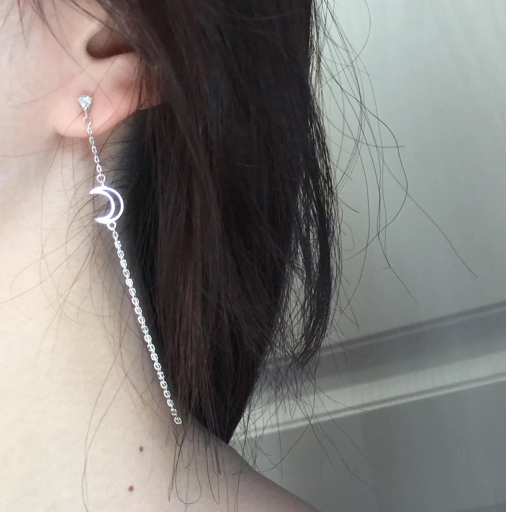 moon cz tassel earring 100 925 Sterling silver Jewelry fashion