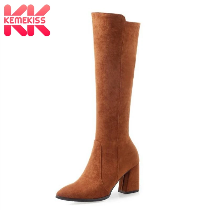

KemeKiss Plus Size 32-47 Women Knee High Boots Fur Warm Winter Woman Shoes Thick Heels Ladies Long Boots Fashion Sexy Shoes