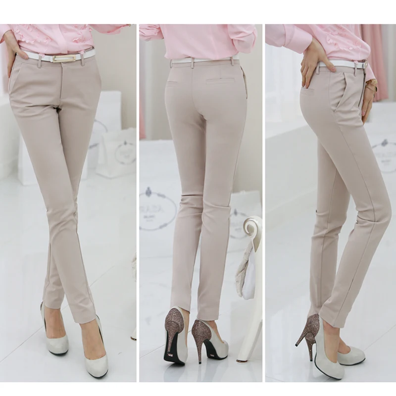 

Spring Autumn New Fashion Mid-waist Pencil Pants for Women Office OL Style Work Wear Skinny Pants Candy Color Trousers Women