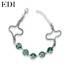 EDI 925 великолепные браслеты из стерлингового серебра DIY Зеленый Халцедон Агат S925 браслет для Для женщин круглый камень браслеты Bijoux браслет-напульсник, высочайшего качества, хорошее ювелирное изделие