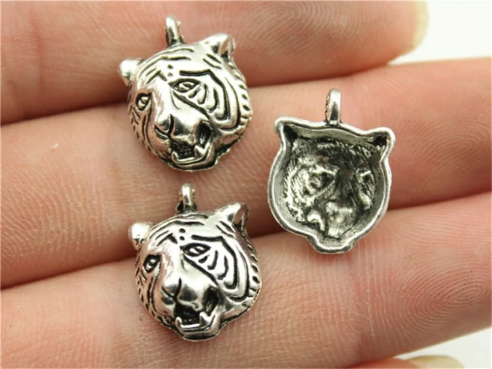 

WYSIWYG 10pcs 18x13mm Lucky Tiger Head Charm Pendants For Jewelry Making Antique Silver Animal Tiger Pendants Charm Tiger Head