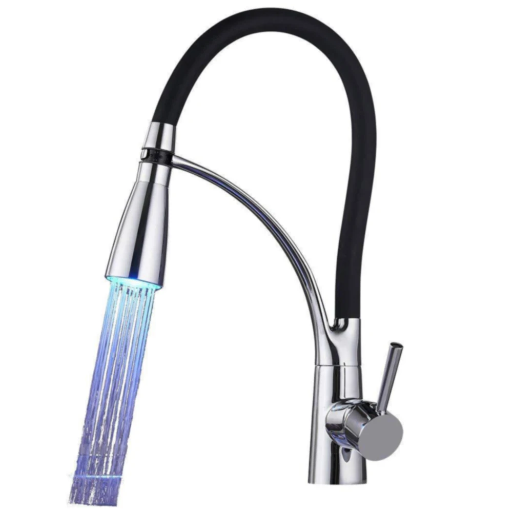 

High-Arch Spout Kitchen Sink Pull-out Home Faucet Easy Install Professional Switch Plated Durable Practical Cold-Hot Water Led
