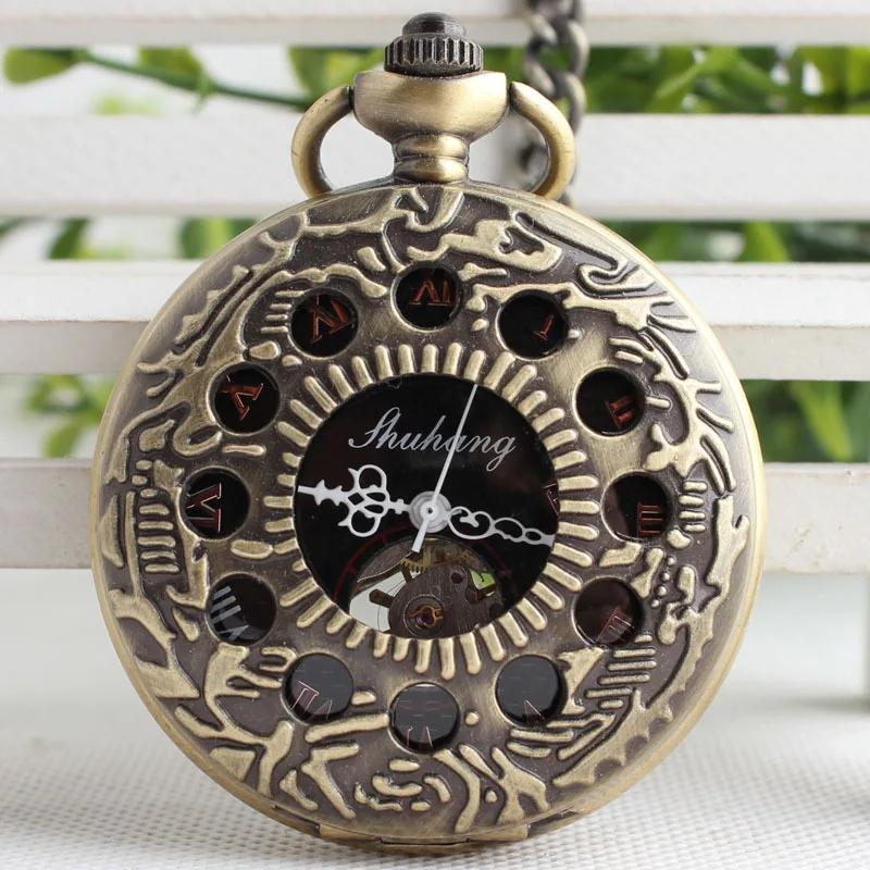 

New Arrival Circle hole Hollow Pocket Watch Mechanical Fob Watches Hand Wind Hot Sale Men Women Gift With Chain TJX046
