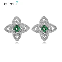 LUOTEEMI, бренд,, новые серьги в виде цветов, белое золото, инкрустация, изумруд, кубический циркон, серьги-гвоздики для женщин, собственный завод