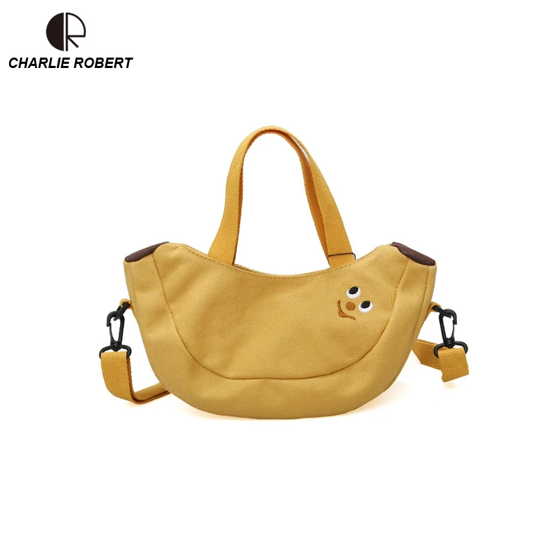 

2019 New Hot Hip-Hop Funny Cute Cartoon Banana & Apple Women Lady Shoulder Bags Appliques Canvas Casual Crossbody Bags