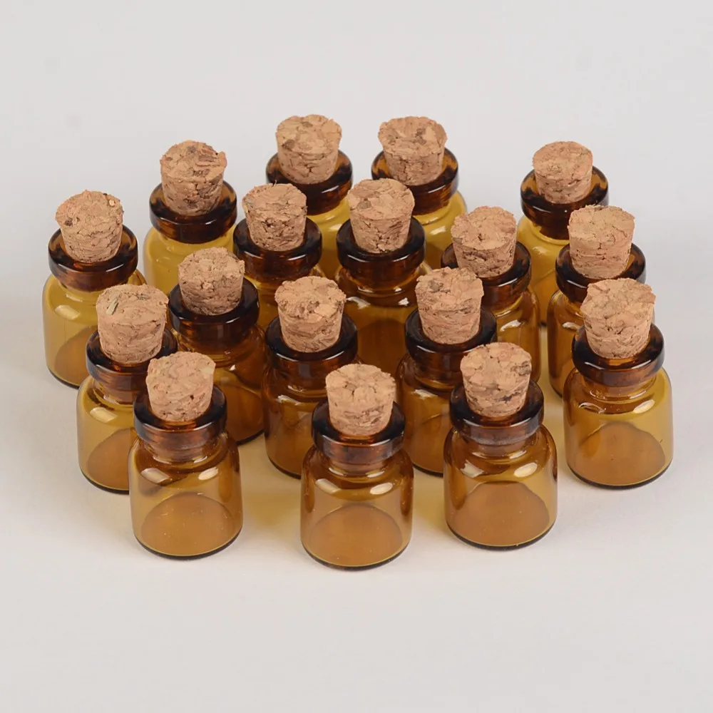 13*24*6mm 1ml Mini Amber Glass Bottles With Cork Empty Tiny Glass Vials Jars Small Wishing Bottle 100pcs 3