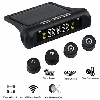 

Car TPMS Tire Pressure Monitoring System Solar Charging HD Digital LCD Display Auto Alarm System Wireless With 4 Sensor