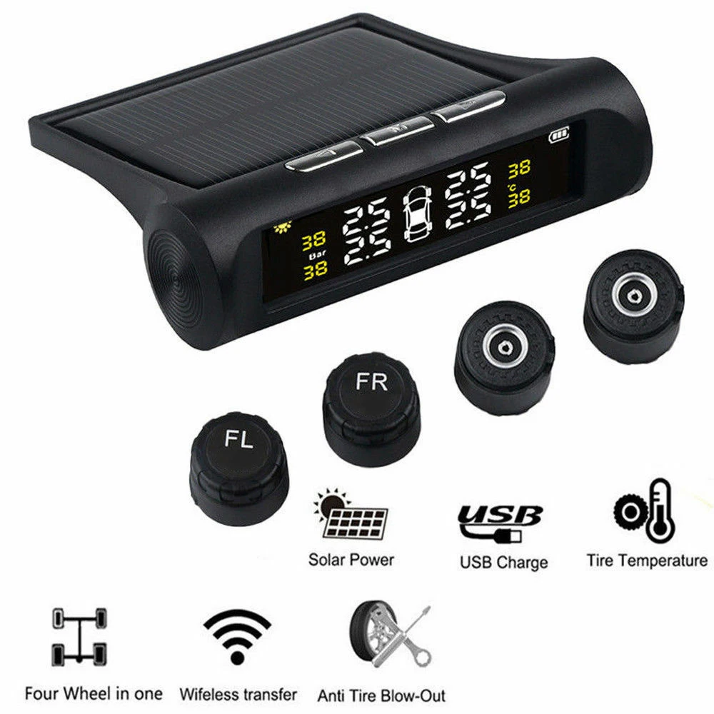 Автомобильная система контроля давления в шинах TPMS с солнечной зарядкой HD