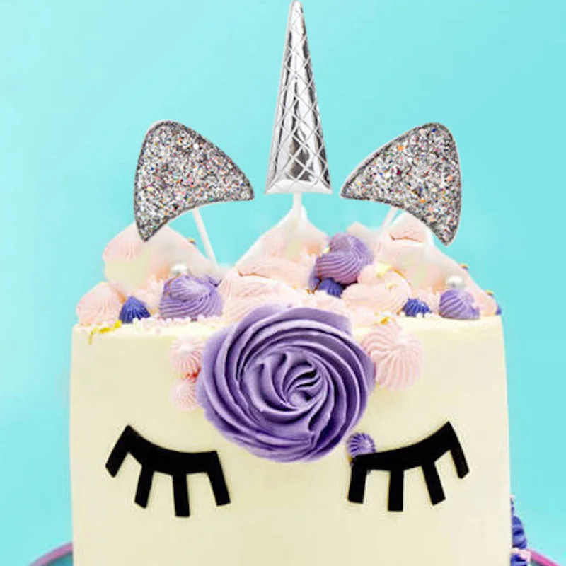 

1 set Twinkly Cute Unicorn Cake Decorating Supplies Cloth with Gold Powder Wedding Birthday Party Decoration Cake Topper